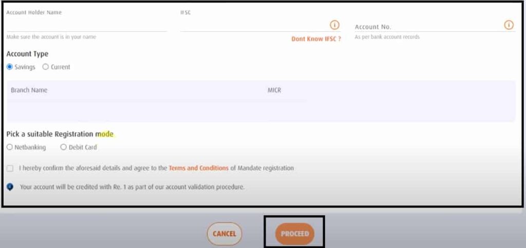 E-mandate registration for Bajaj Insta EMI Card
